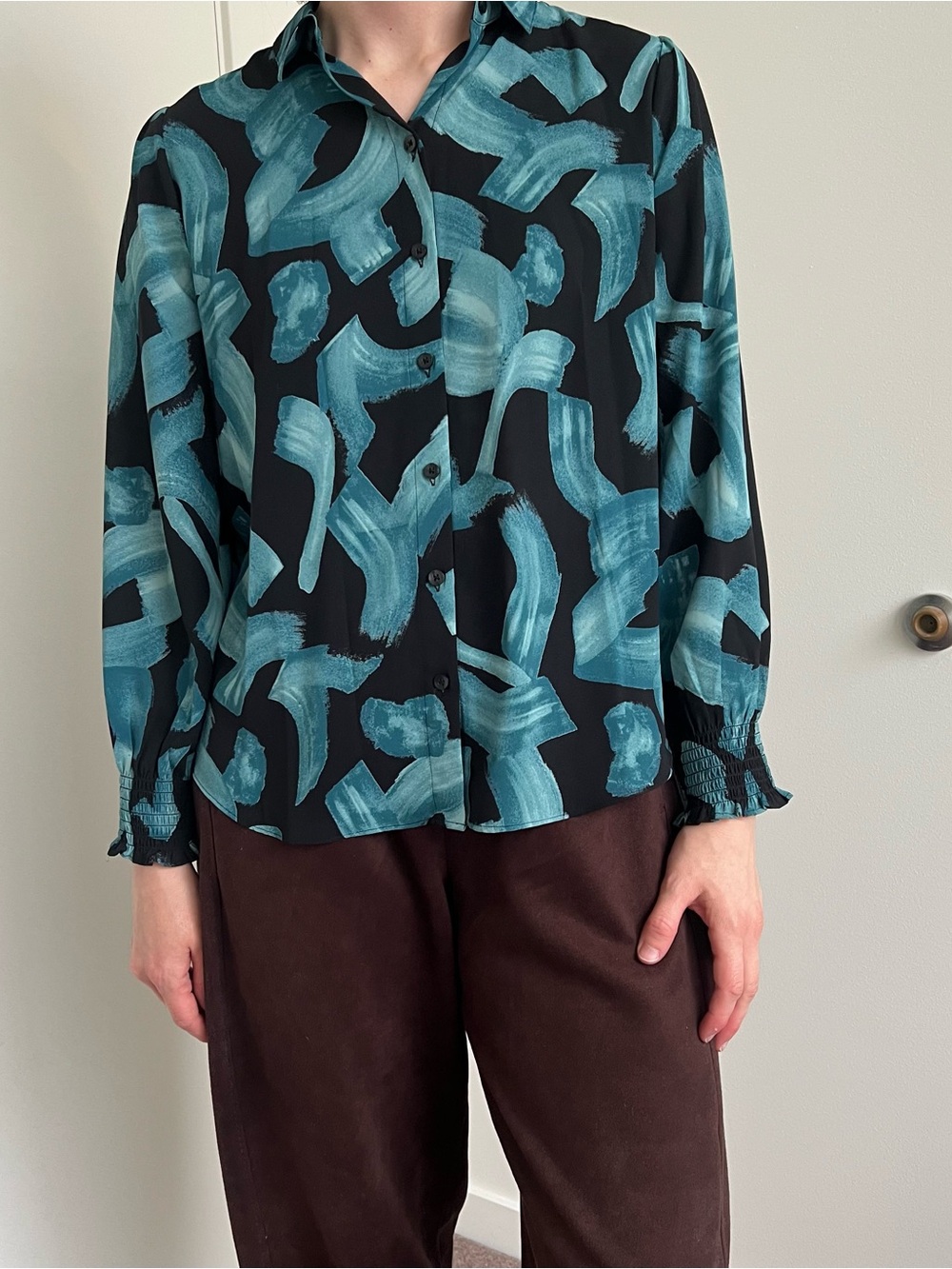 Chico's Teal Brushstroke Button-Down Shirt on Black